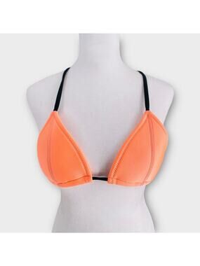 Triangl Neoprene Scuba Neon Orange Triangle String Tie Bikini Top Small